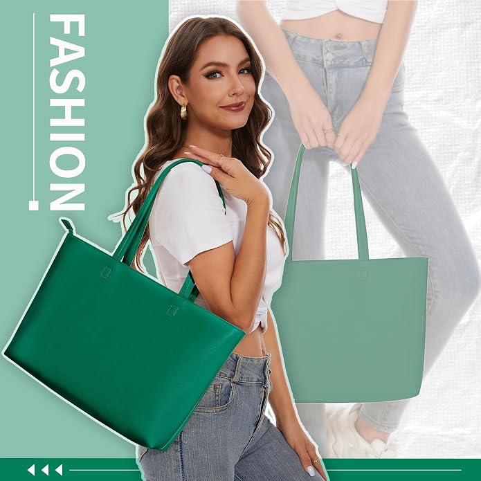 KALIDI Tote Bag Zipper Shoulder Bag Vegan Leather Purses Satchel for Women | Large Casual Handbag for Work Commuting Dating College Everyday - Image 2