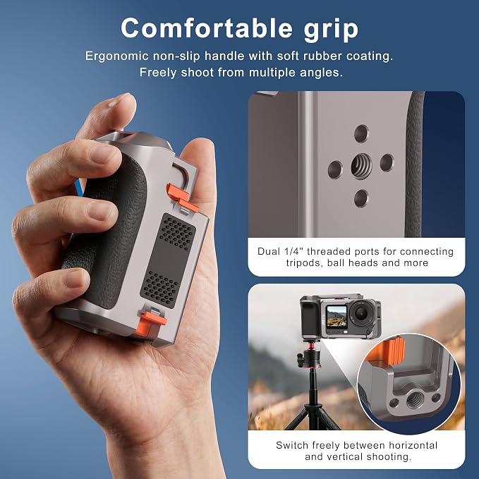 FitStill Metal Aluminum Alloy Cage Protective Case Street Grip Kit for DJI Osmo Action 6 Ergonomic Grip with Cold Shoe Mount Quick Release Handle 1/4"-20 Threads Action 6 Accessory - Image 3