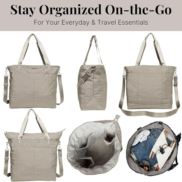 Baggallini Carryall Tote - Lightweight Nylon Zipper Top Weekender Travel Beach Bag w/Luggage Sleeve - Image 6