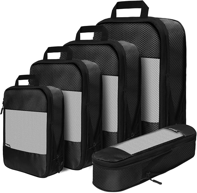 Compression Packing Cubes for Suitcases,5 Set Travel Essentials, Lightweight Luggage Organizer Bags, Travel Cubes for Carry on by XBLGX