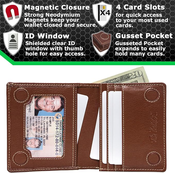 ID Stronghold Waltlet - RFID Blocking Bifold Wallet for Men with Magnetic Clasp - Brown - Image 3