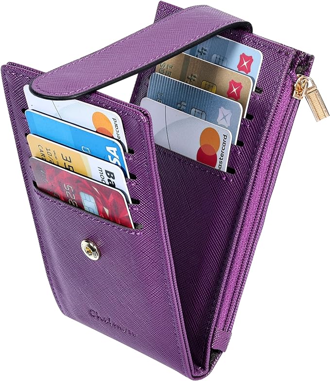 Chelmon Women's RFID Slim Card Holder Wallet | Thin Bifold Multi Card Case with Zipper Coin Pocket Purse for Women(Deep Purple) - Image 5