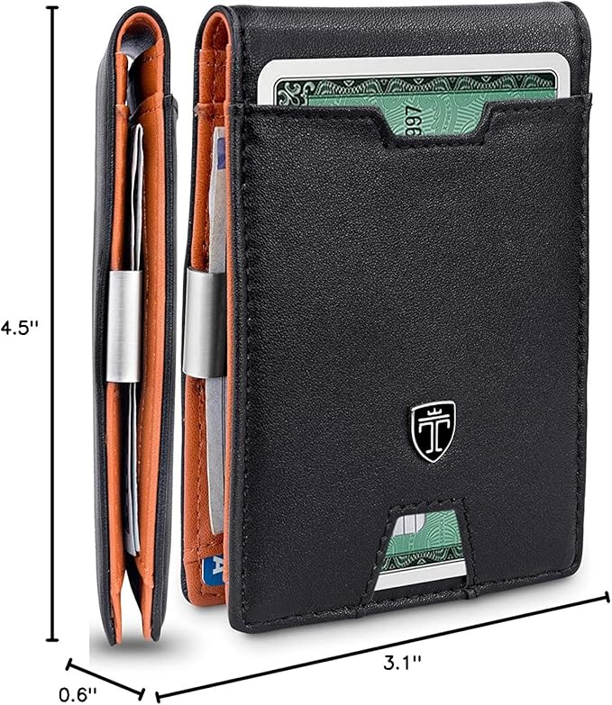 TRAVANDO Money Clip Wallet - RFID Protected Leather Wallet for Men for 11 Cards - including Gift Box (Black & Orange) - Image 6