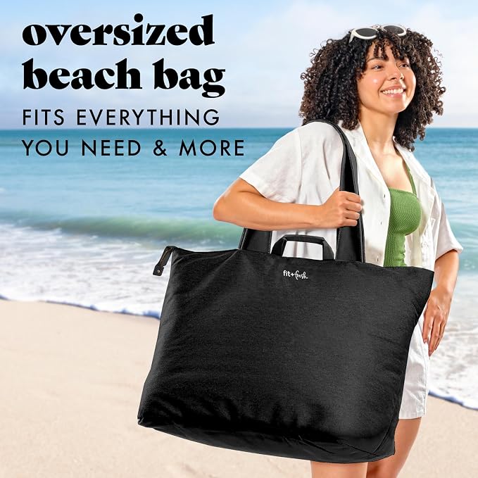Fit & Fresh All The Things XL Beach Bag for Women, Oversized Travel Tote | Zip Closure, 3 Interior Pockets, 1 Large Zip Pocket, Dual Carry Handles, Canvas Weekender - Pool, College, Laundry, Groceries - Image 2
