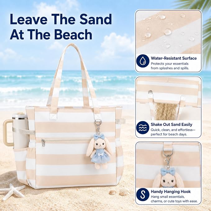 LEDAOU Beach Bag Waterproof Sandproof Women Beach Tote Pool Bag with Zipper for Swim Gym Grocery Travel with Wet Pocket | Sandproof - Image 6