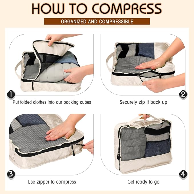 5 Pcs Packing Cubes for Suitcase Large Travel Cubes Carry on Luggage Organizer Bags for Clothes Accessories(S,Khaki) - Image 4