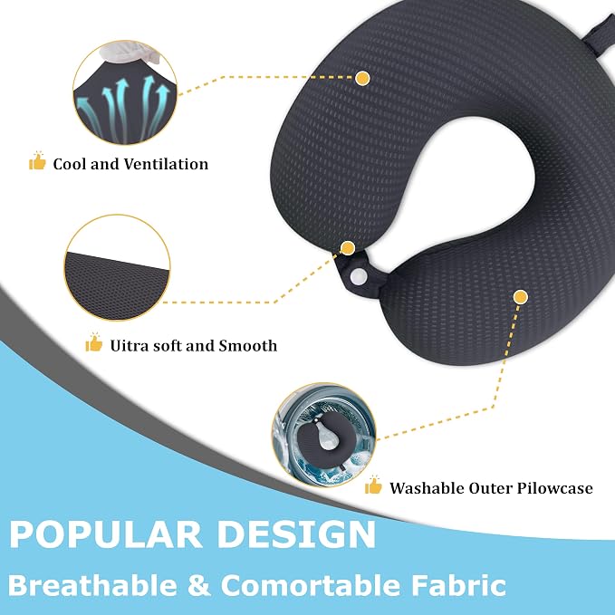 Neck Pillow Cover, Breathable Mesh Travel Neck Pillow Replacement Covers with Zipper, Cool and Elastic Fabric Airplane Pillow Covers for Traveling、Car、Home、Office (Dark Gray, No Filler) - Image 7