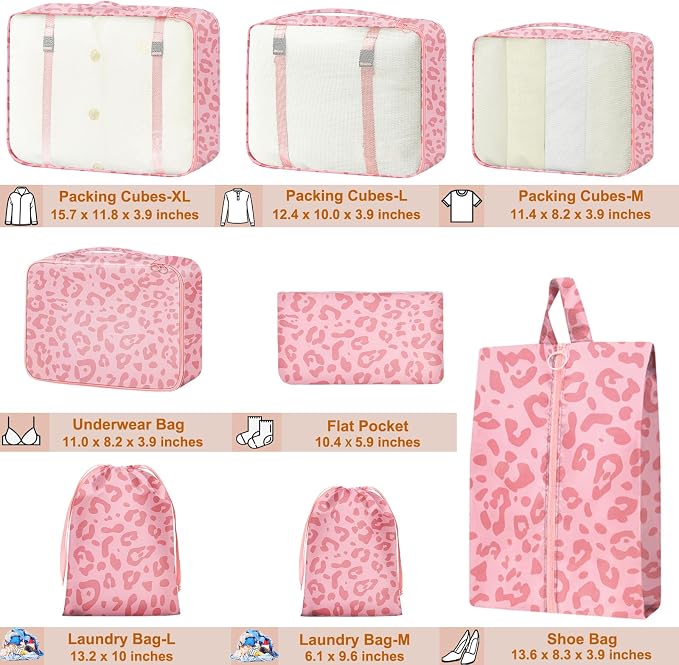 Packing Cubes for Travel - 8 Set Luggage Organizer Bags for Family, Mesh Breathable Packing Cubes for Suitcases Durable Travel Essentials Bags Set - Image 6
