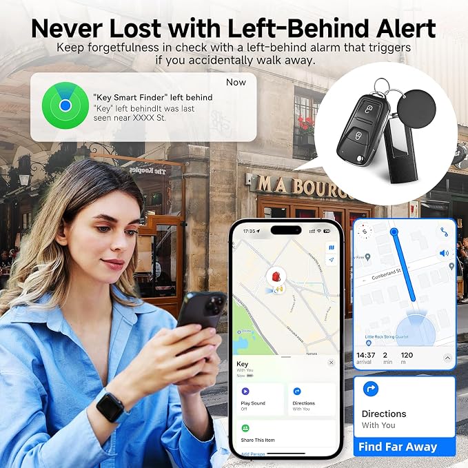 Air Tracker Tags, Key Finder Works for Apple Find My (iOS Only),Waterproof Bluetooth Luggage Tracker, ltem Locator for Key,Wallet, Backpack,Suitcase, Bag, Season Birthday Gift Choice (1 Pack, Black) - Image 5