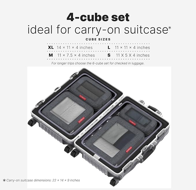 LeanTravel Premium Compression Packing Cubes for Travel - Suitcase Organizer Bags with Double Zipper & Breathable Mesh Panel - Space Saving Carry On Luggage Essentials (4-Pack, Black) - Image 2