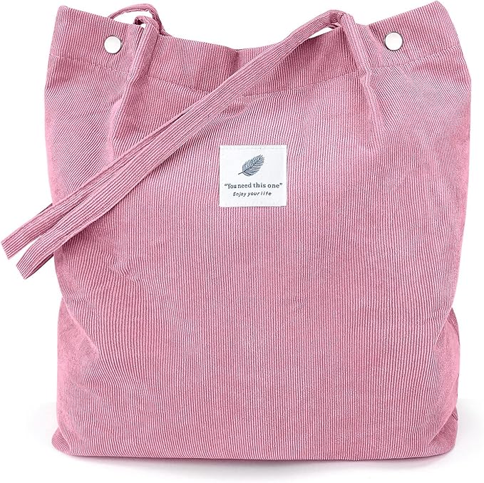 LHMTQVK Corduroy Tote Bags for Women, Large Capacity Tote Purse Reusable Grocery Shoulder Bag with Inner Pockets by LHMTQVK