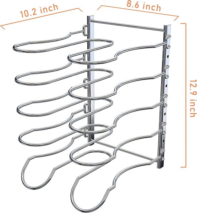 CAXXA Heavy Duty Pan Rack, Pot Lid Rack, Kitchen Cabinet Pantry Cookware Organizer Rack Holder with 5 Adjustable Dividers, Chrome (Pack of 2) - Image 2