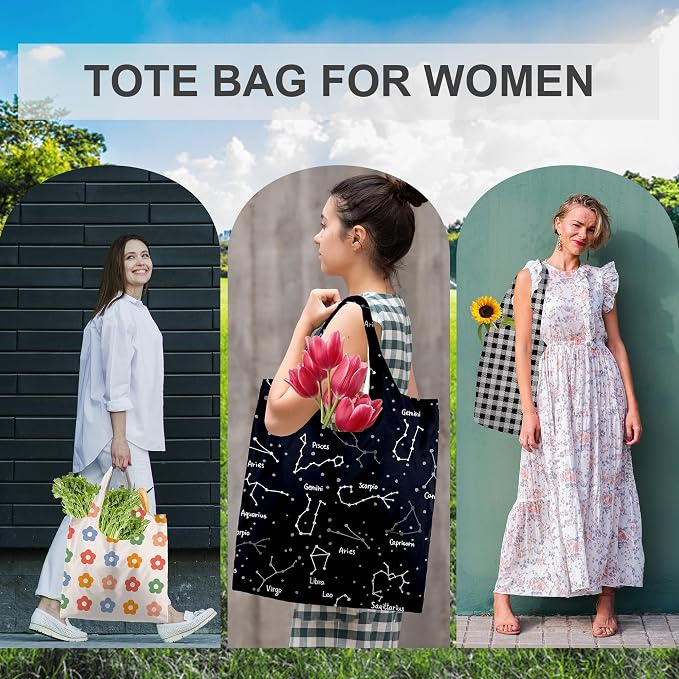 BeeGreen Reusable Grocery Bags Geometry Design - Pack of 6 Foldable Totes for Women with Pouch,X-Large 50lbs Capacity Machine Washable Polyester Sturdy Shopping Bags for Women Travel Shopping - Image 6