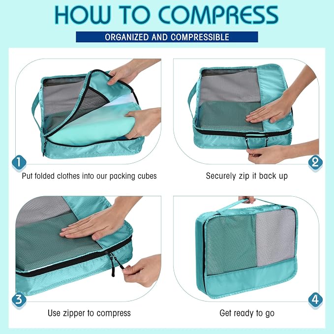 5 Pcs Packing Cubes for Suitcase Large Travel Cubes Carry on Luggage Organizer Bags for Clothes Accessories(M,Blue) - Image 4