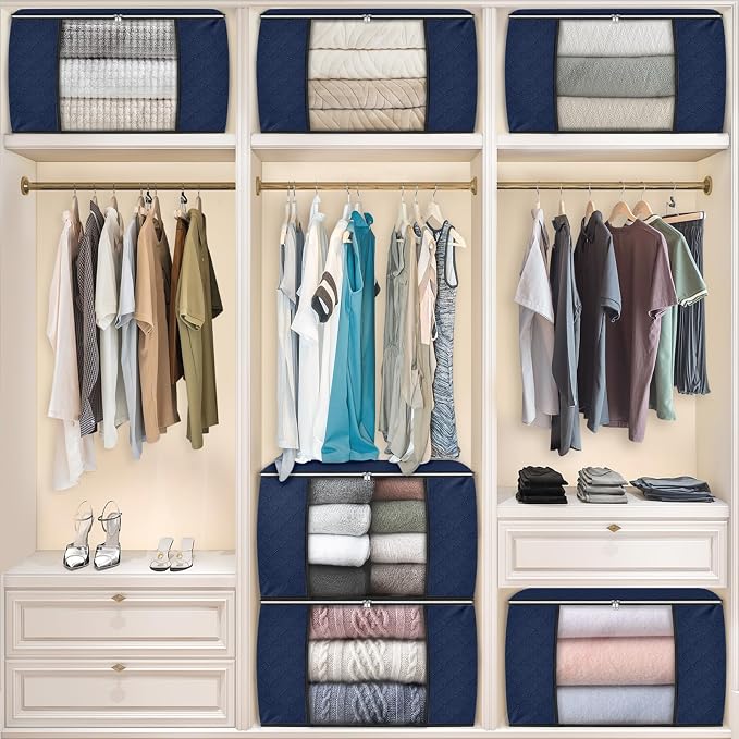 90L Clothes Storage, Foldable Thick Fabric Blanket Storage Bags | Foldable Containers with Zippers,Window and Handles for Organizing Bedroom, Closet, Comforter, Bedding,Dorm essentials - Image 7