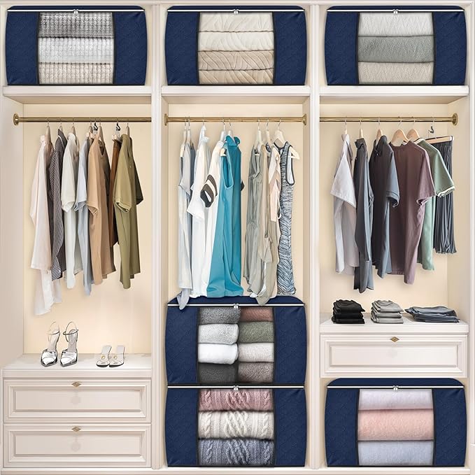 90L Clothes Storage, Foldable Thick Fabric Blanket Storage Bags | Foldable Containers with Zippers,Window and Handles for Organizing Bedroom, Closet, Comforter, Bedding,Dorm essentials - Image 5