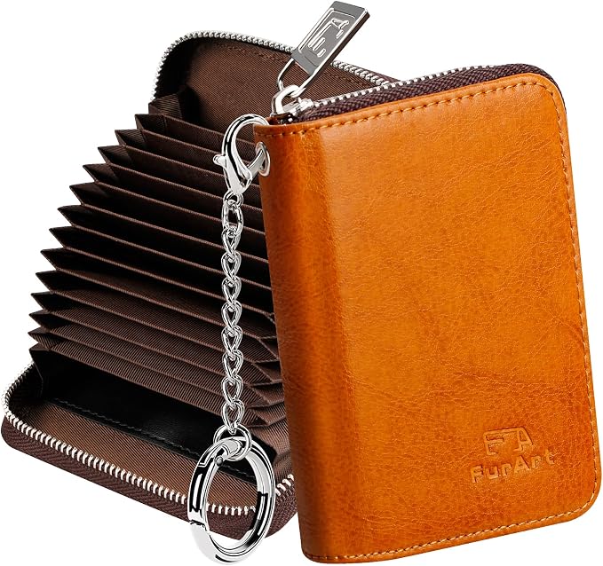 FurArt Zipper Wallet Women RFID Credit Card Holder keychain Wallet | ID Window RFID Blocking Compact Small business 15/16 slots by FurArt