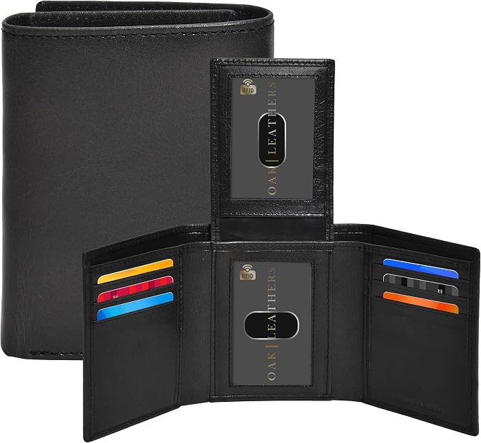 Real Leather Mens Trifold Wallet RFID Blocking Slim Minimalist Front Pocket - Thin & Stylish with ID Window in Gift Box - Image 8