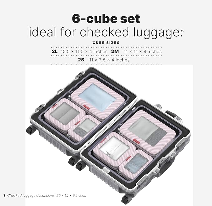 LeanTravel Premium Compression Packing Cubes for Travel - Suitcase Organizer Bags with Double Zipper & Breathable Mesh Panel - Space Saving Carry On Luggage Essentials (6-Pack, Pink Stripes) - Image 2