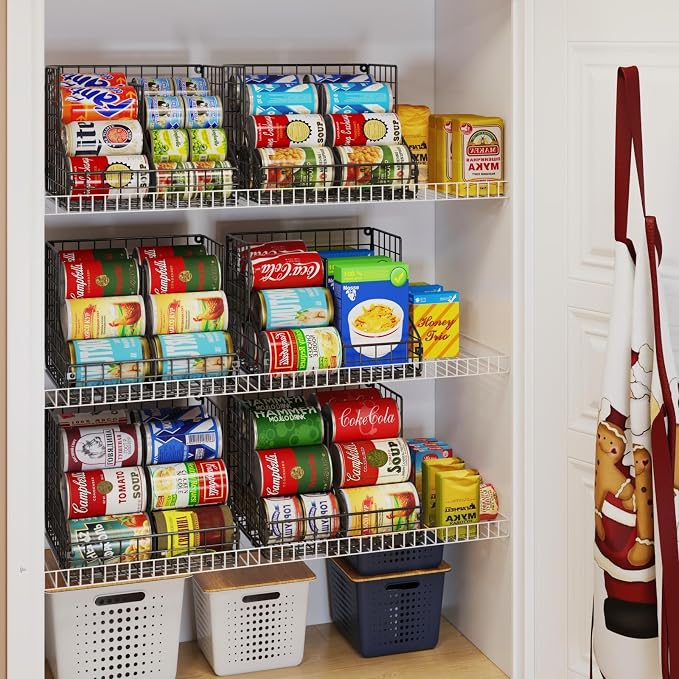 JKsmart 4 Pack Stackable Can Organizer for Pantry with Adjustable Dividers, Soda Can Organizer, Can Storage Dispenser Holds up to 56 Cans, Metal Wire Baskets Can Holder for Kitchen Cabinet Pantry - Image 2