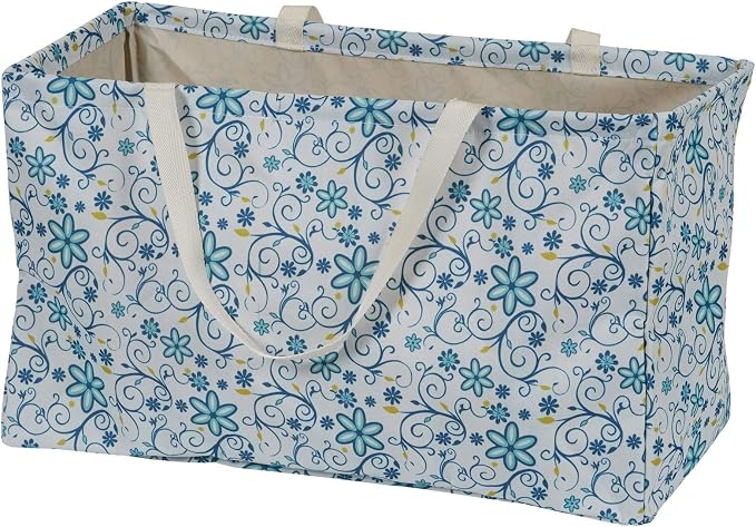 Household Essentials White and Blue Floral Krush Container All-Purpose Utility Tote - Image 7