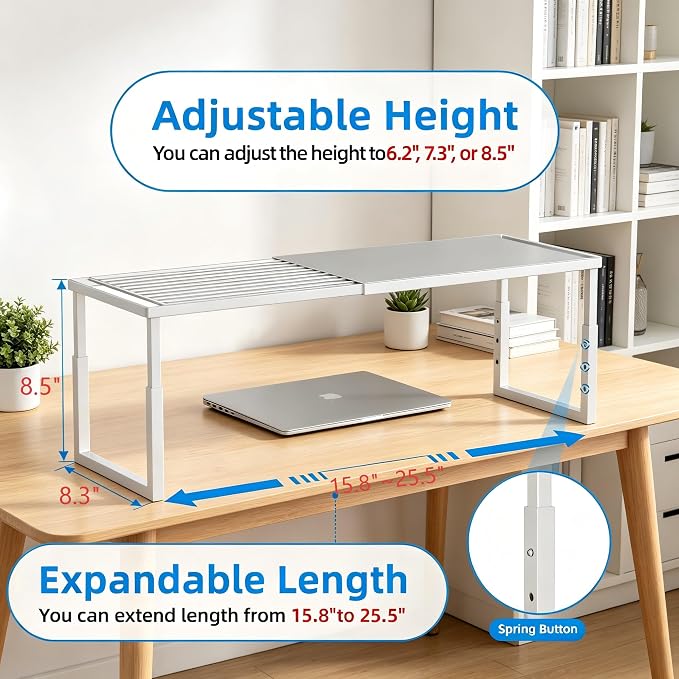 Cabinet Shelf, 1 Pack Stackable Shelf for Kitchen Storage | Expandable & Height Adjustable Cabinet Organizer Shelf | Metal Shelf Organizer | White Spice Rack for Pantry Storage - Image 2