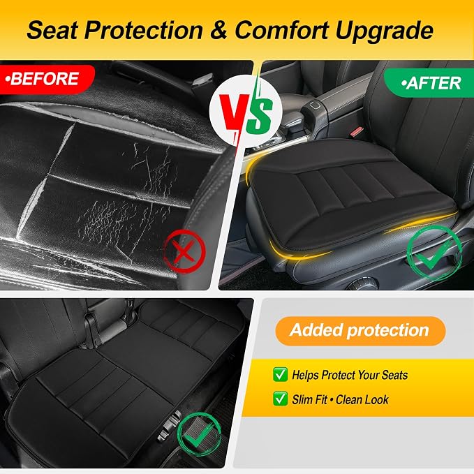 kingphenix 3-Piece Memory Foam Car Seat Cushion Set for Driving Comfort | 2 Front Seat Cushions and 1 Rear Bench Pad, 1.2-Inch Memory Foam, Non-Slip Bottom for Sedan, SUV, Truck and Van, Black - Image 8