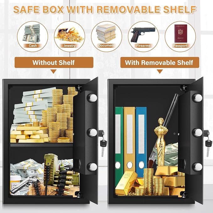 [19.7" Tall] Large Home Safe Box with Fireproof Waterproof Bag | Dual Alarm System, Digital Keypad and Spare Keys, Wall/Floor Mountable for Home Money Firearm Documents Medicines - Image 6