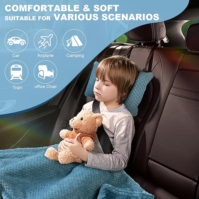 Travel Blanket Airplane Compact with Bag, Travel Essentials 3 in 1 Packable Airplane Blanket, Travel Pillow and Blanket Set, Inflatable Pillow, Luggage Sleeve & Backpack Clip (Slate Blue) - Image 3