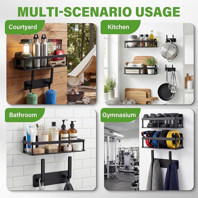 2pc Wall Mounted Floating Shelf, Detachable Storage Rack,No Drill Shelves for Wall,Floating Shelves Damage-Free Expand Walls Space for Living Room Kitchen Bathroom (4, Black) - Image 8