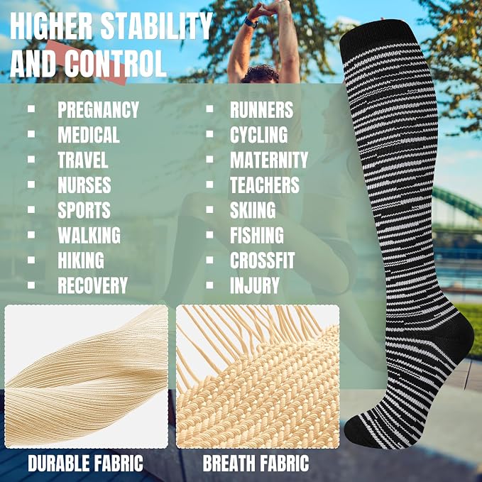 cerpite Compression Socks for Women & Men Circulation 8 Pairs Compression Socks 20-30 mmhg Best for Running,Nurse,Travel - Image 3
