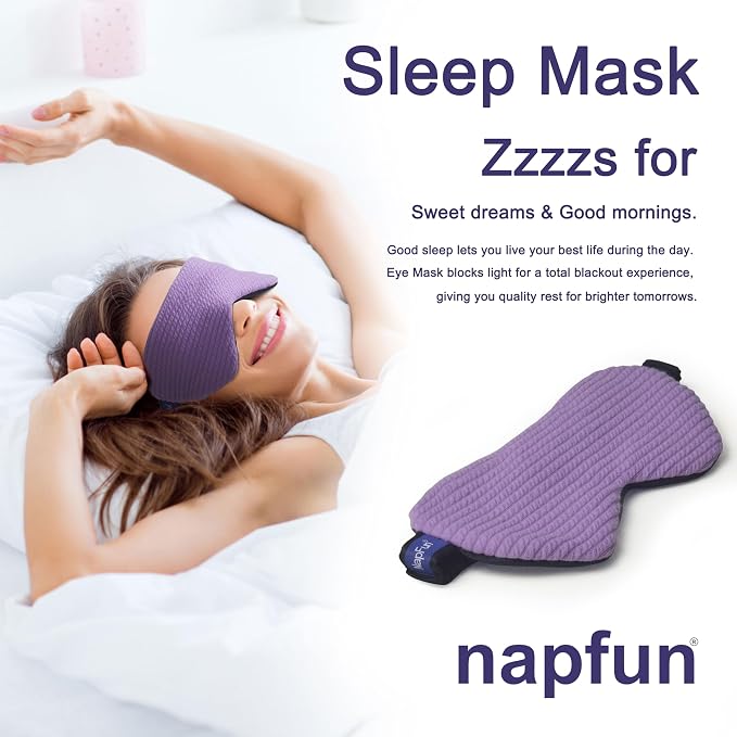 napfun Neck Pillow for Travel with Travel Pouch, Sleep Mask & Earplugs, Memory Foam Airplane Pillow for Headrest Sleep with Eyeshades, Plane Essentials with Eye Blindfold, Light Purple Striped Kit - Image 4