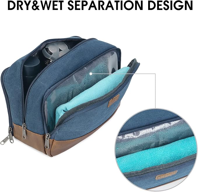 WANDF Travel Toiletry Bag for Men, Canvas Shaving Dopp Kit | Wet Separation, Water-Resistant Fabric, Travel Bag for Toiletries, Shaving Accessories, Weekend Trips - Image 3