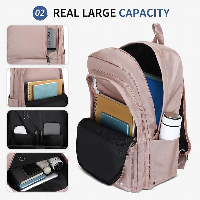 Laptop Backpack for Men & Women 15.6 Inch Office Anti Theft, Pink | Small Work Backpack Water Resistant with Luggage Strap Theft Proof Sleek Backpack Oxford Material for Commute, Work, Travel - Image 4