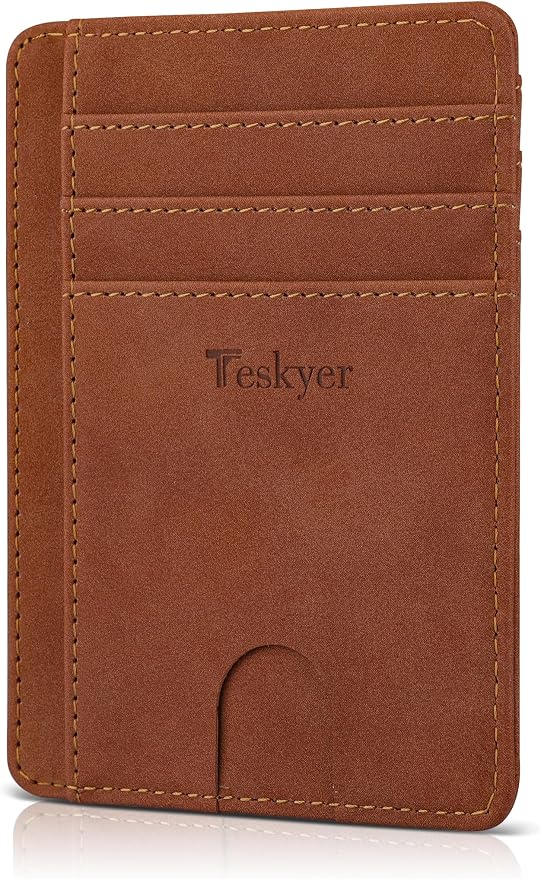 Teskyer Slim Minimalist Wallet for Men, RFID Front Pocket Card Holder | Ultra Slim Front Pocket Design, 8 Card Slots, RFID Protection, Smooth Faux Leather for Everyday Carry by TESKYER