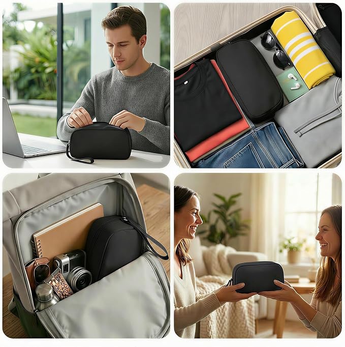 Anti-Tangle Cable Organizer Bag for 3ft+ Cords, Black | Water-resistant Oxford fabric case with 8 compartments and padded lining. Includes 8 cable ties for travel. - Image 6
