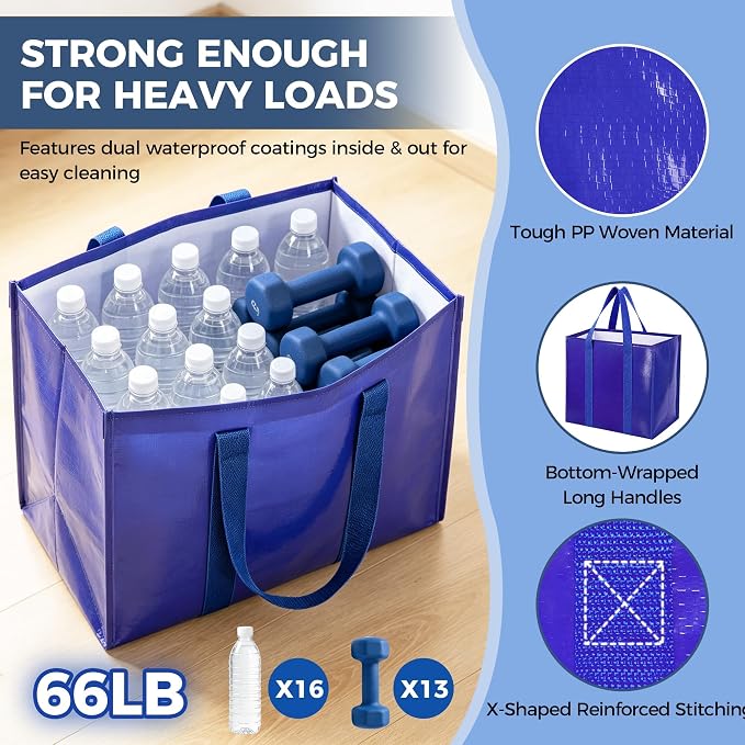 Reusable Grocery Bags, Waterproof & Foldable Shopping Bags Stand Upright | Heavy Duty Shopping Tote Bags, Waterproof & Foldable with Long Handles for Bulk Shopping, Versatile Storage 4 Pack-42L - Image 5