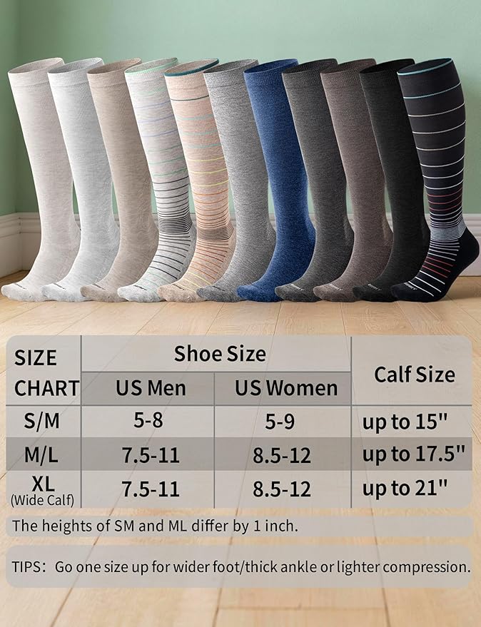 Bamboo Viscose Compression Socks with Reinforced Sole - Knee High Womens Support Socks with Seamless Toe, 18-25 mmHg - Image 6