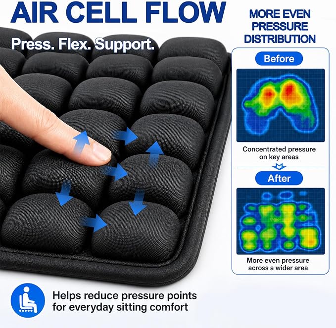 Airplane Seat Cushion, Inflatable Travel Cushion for Long Flights | with Hand Pump, Washable Stretch Fabric and TPU, for Air Travel, Car, Office Chair and Wheelchair, 16 x 18 in - Image 3