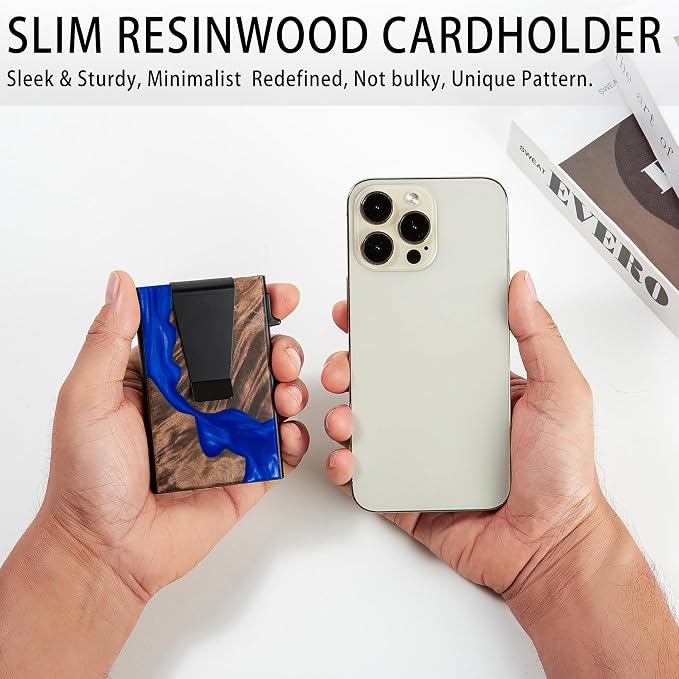Slim Card Holder Wallet for Men, Minimalist RFID Blocking Pop Up Wallet, Smart Metal Business Card Case Holds 12 Cards, Money Clip, Front Pocket Wallet, Gifts for Men - Image 3