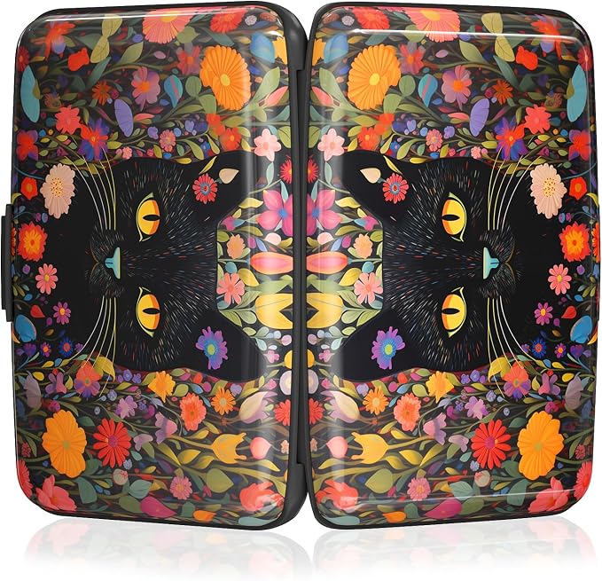 Rimilak Aluminuml Credit Card Holder,Flowers Cat | Mini Credit Card Wallet RFID Blocking Slim Metal Hard Case for Women Men - Image 5