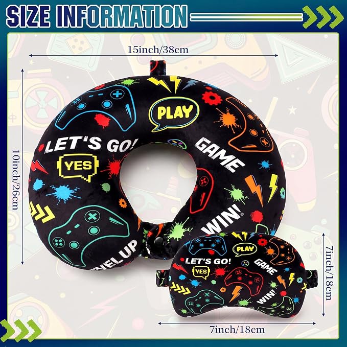 Gilprop 2 Pcs Gaming Travel Pillow with Sleep Eye Mask, U Shaped Memory Foam Headrest & Neck Pillow with Washable Cover, Soft Neck Head Support Travel Accessories for Airplane Car Train Bus Trips - Image 3