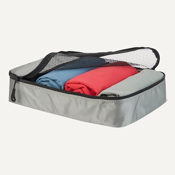 Amazon Essentials 4-Piece Packing Cubes Travel Accessories Set, Space-Saving Luggage Organizer with Double Zipper, Mesh Top Panel, Small/Medium/Large/Slim, Gray (Previously Amazon Basics) - Image 3