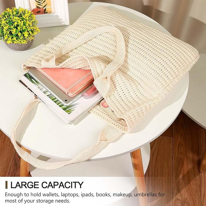 hatisan Crochet Bag for Women, Handmade Knit Beach Tote Bag Summer - Image 2