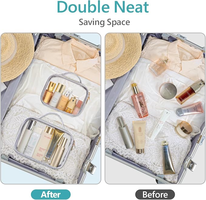 Clear Makeup Bag Foldable - TSA Approved Toiletry Bag for Travel | Metal Zipper, Reinforced Seam, Water Resistant, Medium for Carry-on, Large for Checked Luggage, for Car Storage Organizer - Image 8