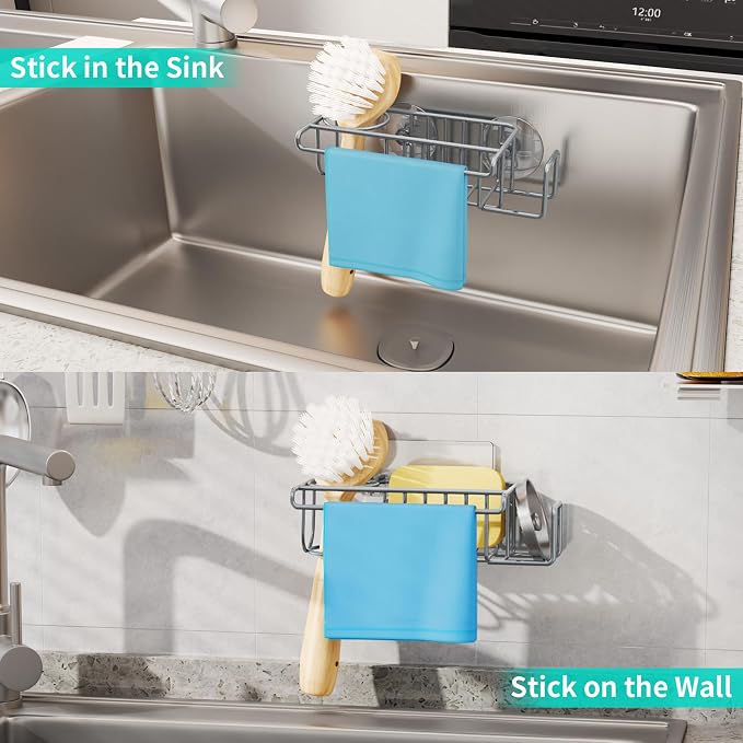 HapiRm Sink Caddy Sponge Holder - No Drill Sponge Holder for Kitchen Sink, Rustproof and Waterproof Kitchen Organizer - Grey - Image 5
