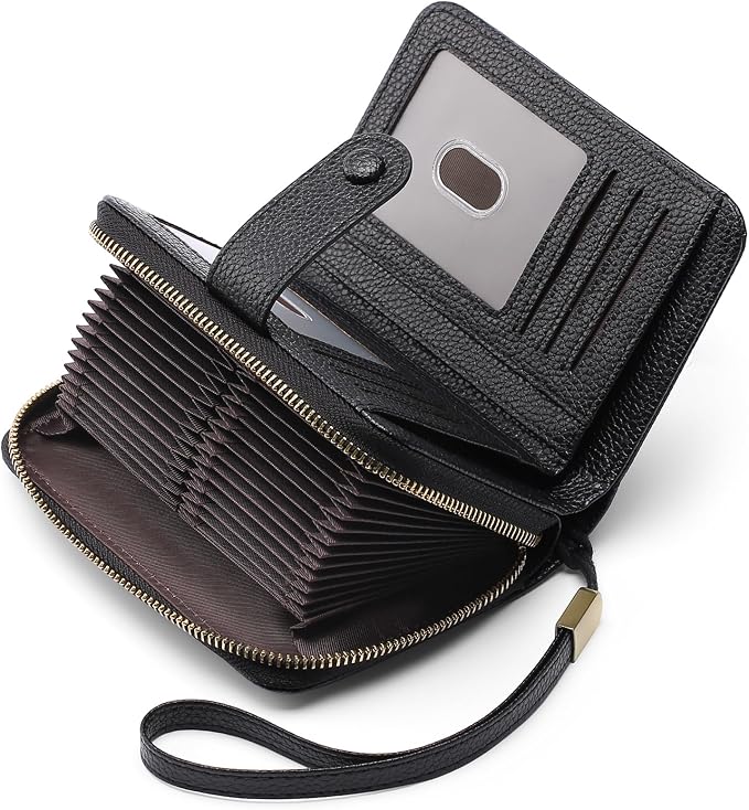 GAEKEAO Leather Credit Card Holder Wallet for Women RFID Blocking Large Capacity Bifold Zipper Card Case Organizer with Wristlet 32 Slots by GAEKEAO