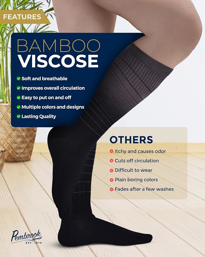 Pembrook® Bamboo Viscose Light Compression Socks - 3 Pairs | 8-15 mmhg Compression Socks | Knee High Comfort Support Socks - Image 4