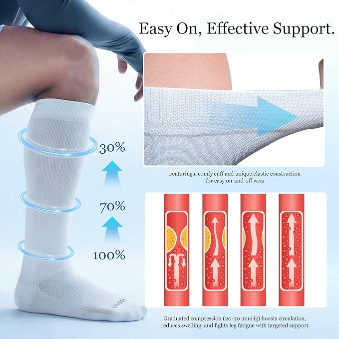 LEVSOX Bamboo Viscose Graduated Compression Socks for Women&Men - Cushioned Knee-High 15-20mmHg Support Socks - Image 3