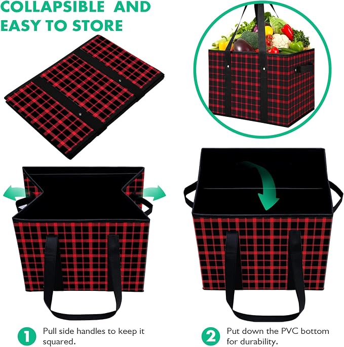 Reusable Grocery Bags 4 Pack, Foldable & Water Resistant Shopping Bags | Large Grocery Tote Bag Water Resistant Shopping Bags Foldable Grocery Bag for Clothes,Shoes and Picnic - Image 6